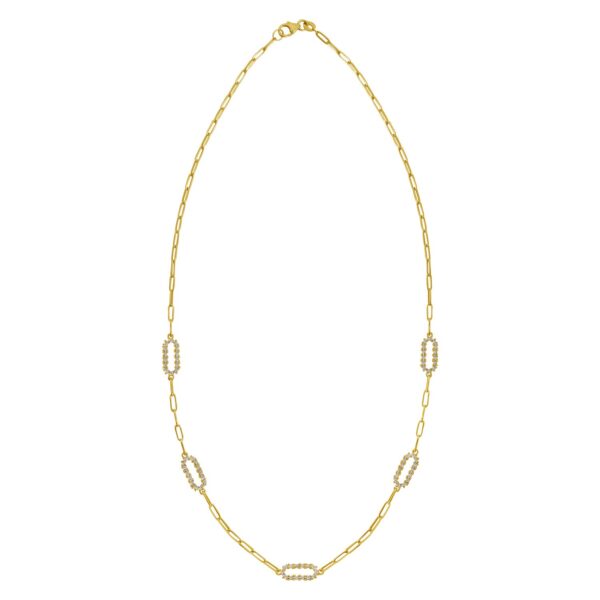 14K Yellow Gold Diamon Oro Paperclip Necklace - Image 2