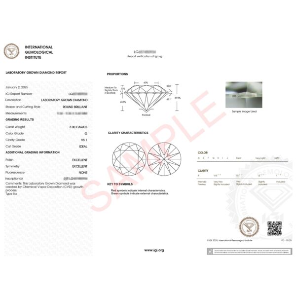 3 Carat Round Lab Grown IGI G/VS1 Diamond Solitaire Ring in 14K White Gold - Image 3