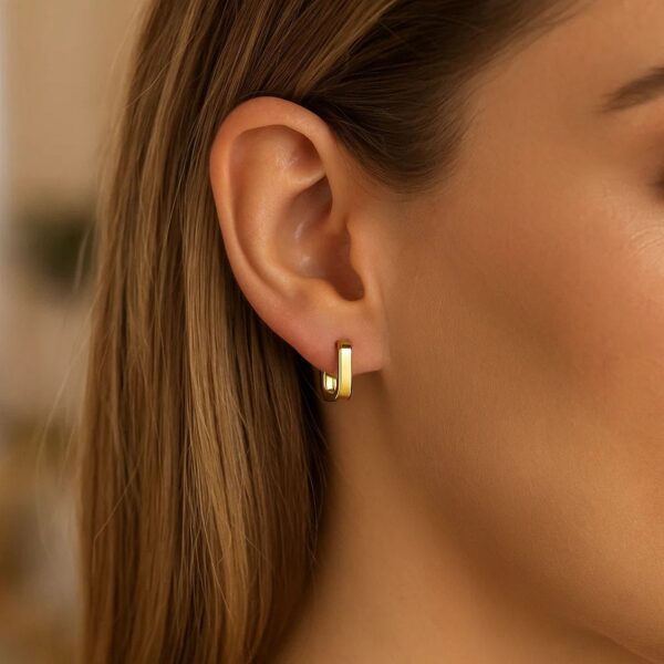 14k Yellow Gold Small Square Huggie Hoops - Image 3
