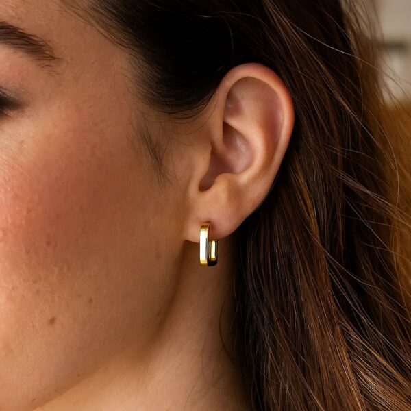 14k Yellow Gold Small Square Huggie Hoops - Image 4