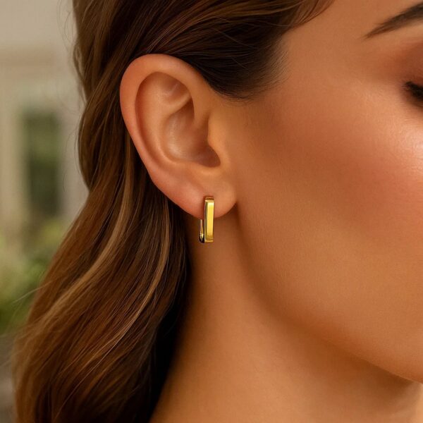 14k Yellow Gold Small Square Huggie Hoops - Image 5