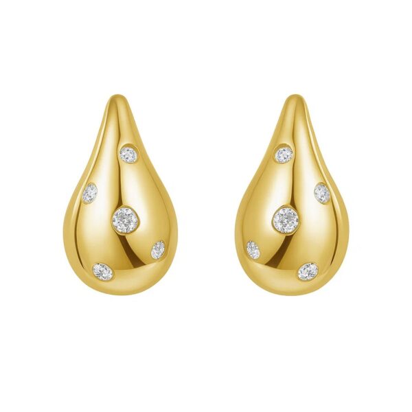 14K Yellow Gold Diamond Raindrop Earrings - Image 2
