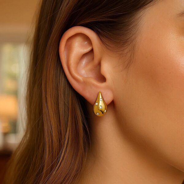 14K Yellow Gold Diamond Raindrop Earrings - Image 4