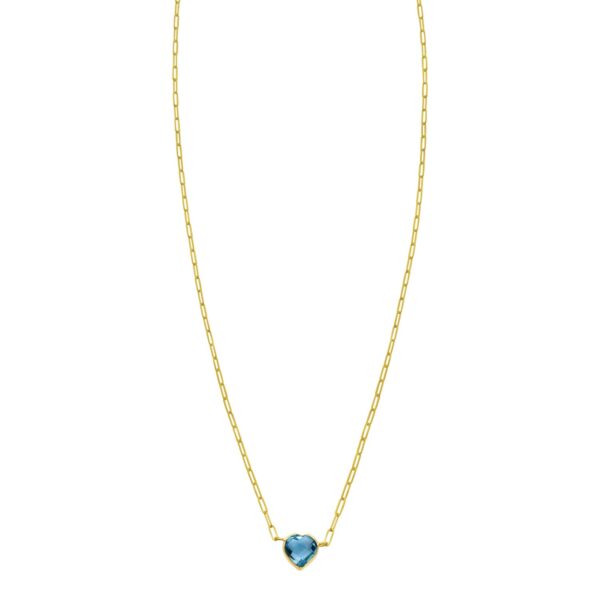 14K Yellow Gold Blue Topaz Heart Necklace (1.50 mm)