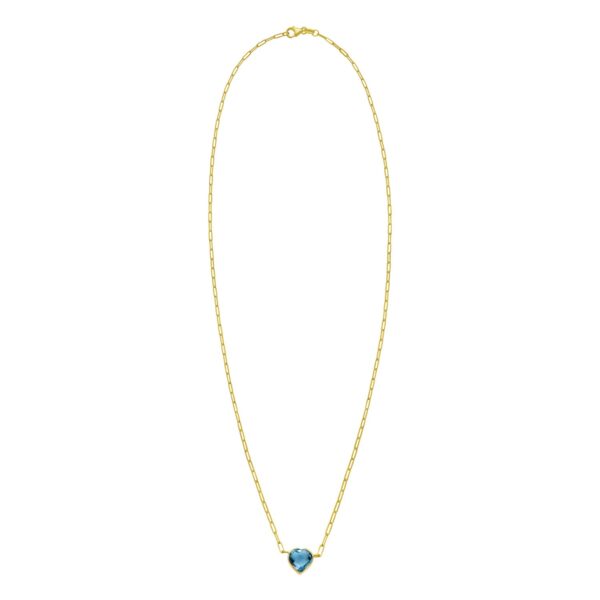 14K Yellow Gold Blue Topaz Heart Necklace (1.50 mm) - Image 2