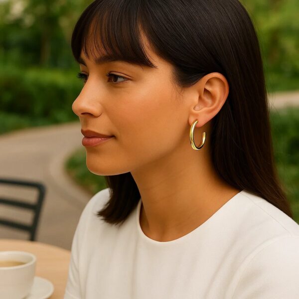 Round C Hoop Earrings in 14K Yellow Gold - Image 2