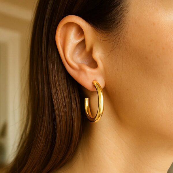 Round C Hoop Earrings in 14K Yellow Gold - Image 4