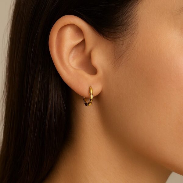 Small Rice Hoop Earrings in 14K Yellow Gold - Image 4