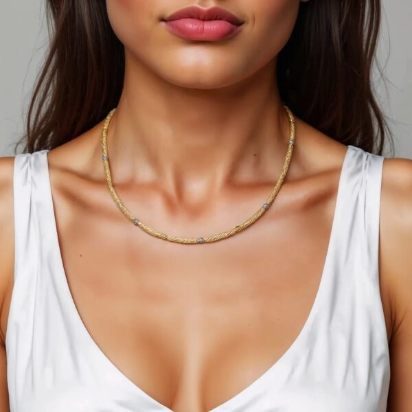 Two Tone Bar and Bead Necklace in 14K Gold - Image 5