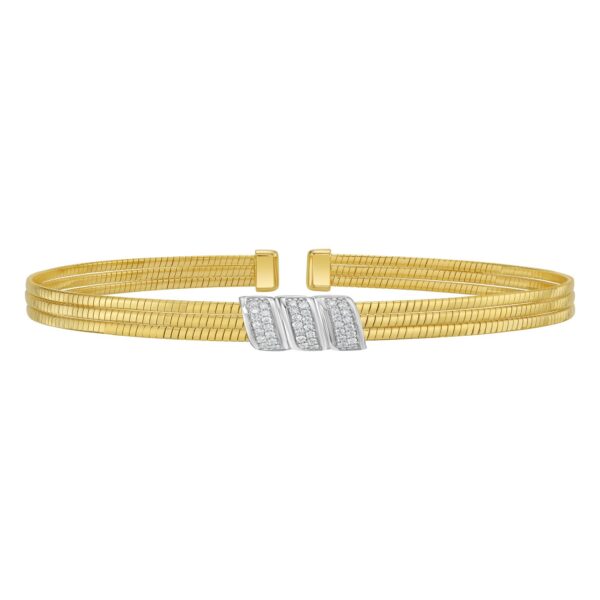 14K Yellow Gold Triple Row Diamond Omega Cuff Bangle - Image 2
