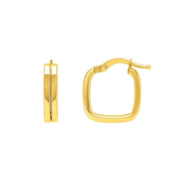 Double Square Tube Hoop Earrings in 14K Yellow Gold - Image 2