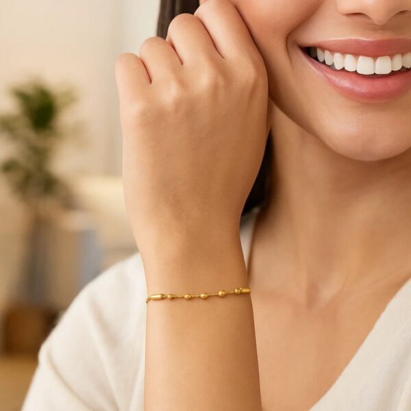 14K Yellow Gold Adjustable Bead Link Bracelet - Image 2