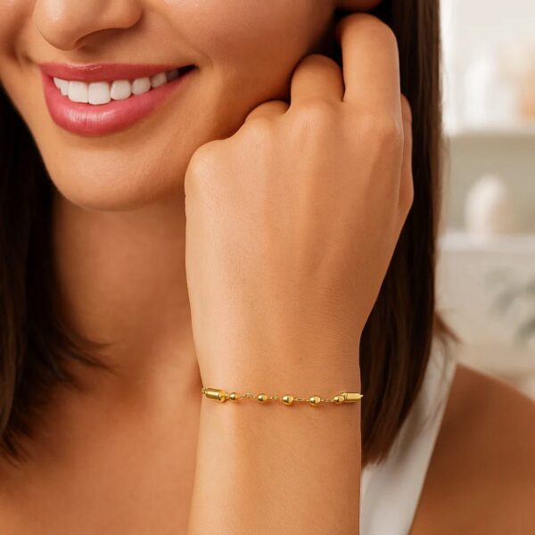 14K Yellow Gold Adjustable Bead Link Bracelet - Image 3