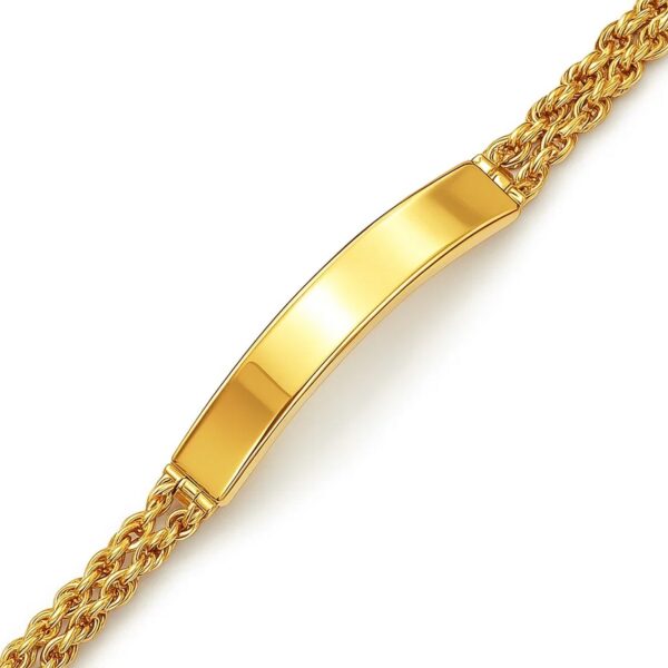 14k Yellow Gold ID Bracelet with Double Rope Chain (3.00 mm) - Image 2