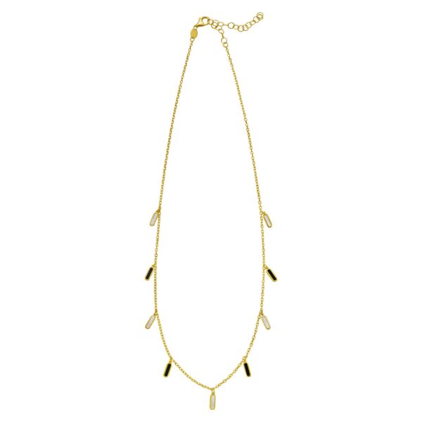 14K Yellow Gold Onyx And MOP Inlay Station Necklace - Image 2