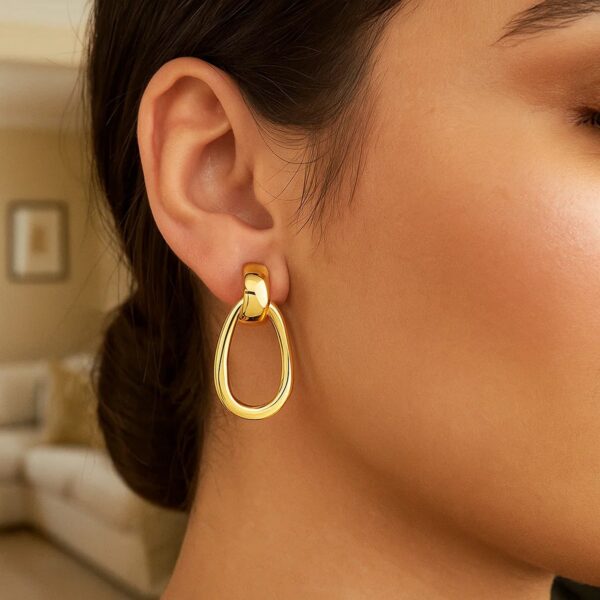14K Yellow Gold Interlocking Drop Hoop Earrings - Image 2