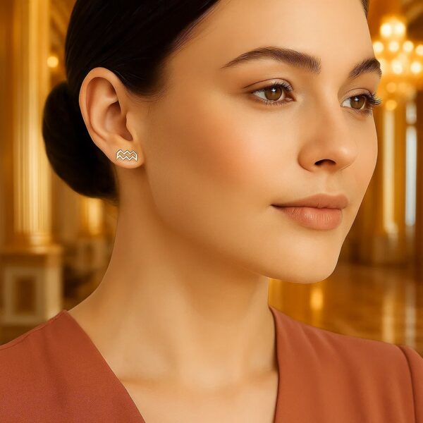 14K Yellow Gold Aquarius Stud Earrings - Image 3