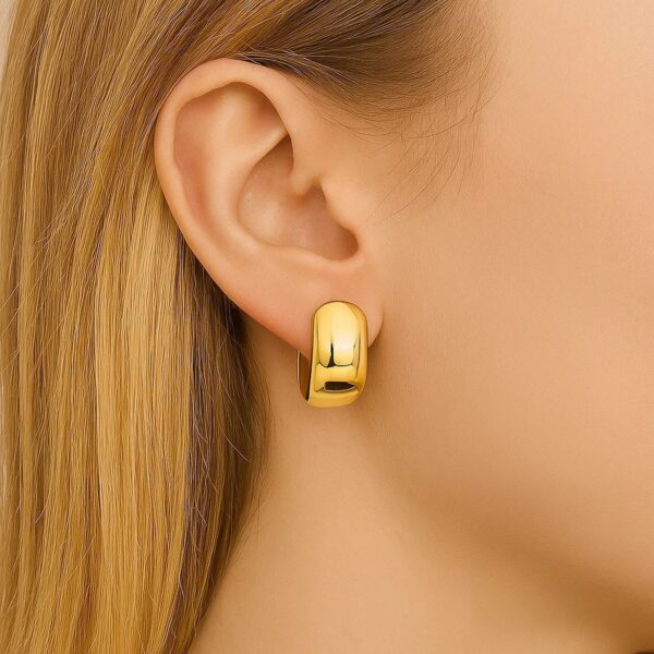 Wide Huggie Hoop Earrings in 14K Yellow Gold - Image 3