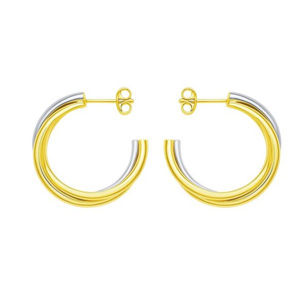 14K Two Tone Gold Interlocking Trinity C Hoop Earrings - Image 2