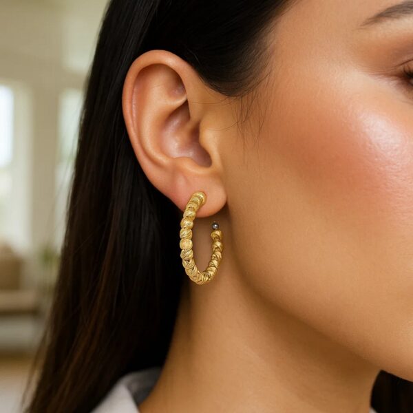 14K Yellow Gold Bead Hoop Earrings - Image 2