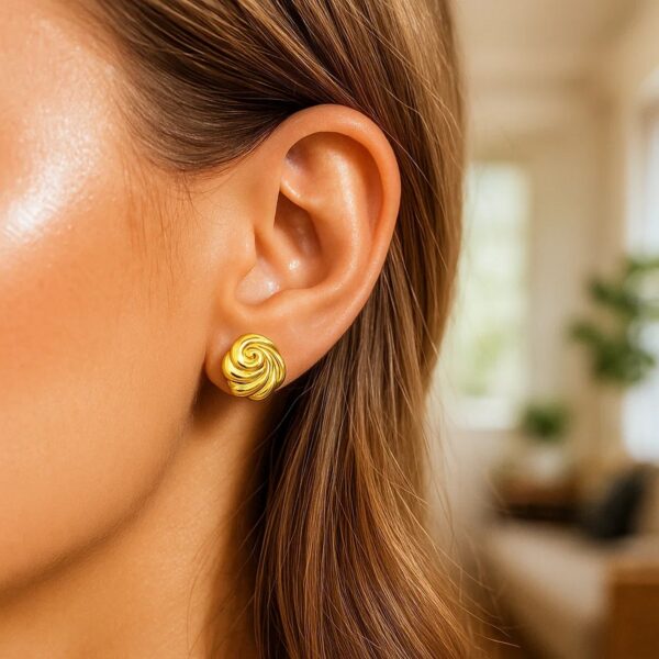 14K Yellow Gold Swirl Knot Stud Earrings - Image 2
