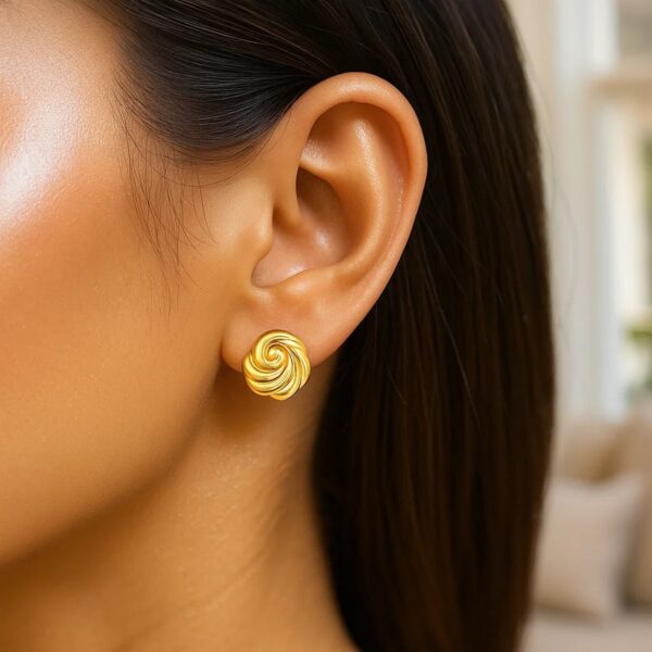 14K Yellow Gold Swirl Knot Stud Earrings - Image 3