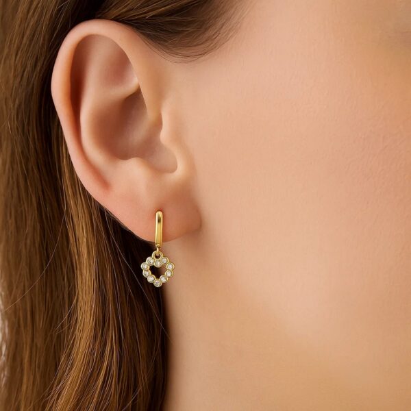 14K Yellow Gold Petite Diamond Heart Earrings - Image 2
