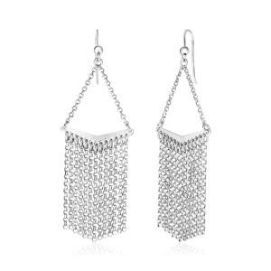 Sterling Silver Triangle Tassel Dangle Earrings