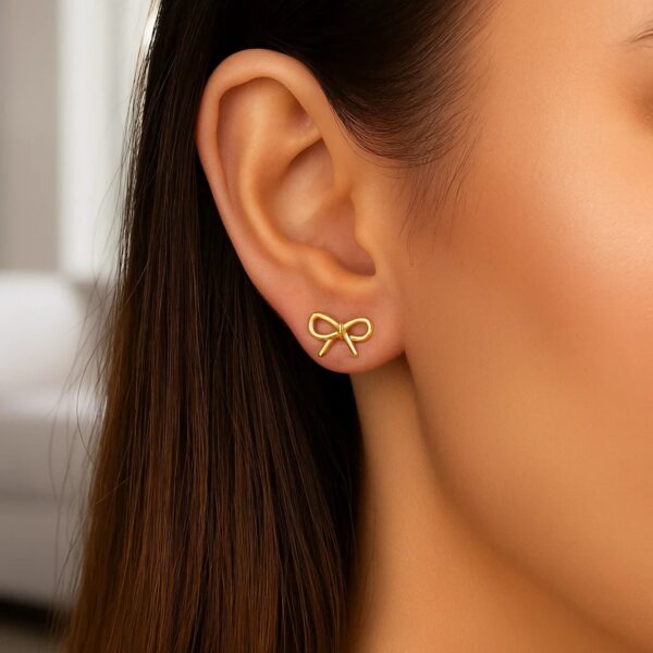 14K Yellow Gold Polished Bow Stud Earrings - Image 2