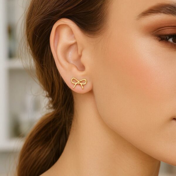 14K Yellow Gold Polished Bow Stud Earrings - Image 3