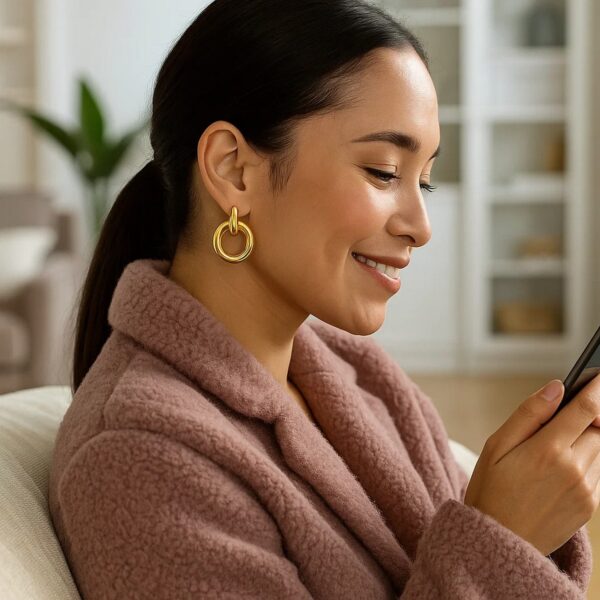 14K Yellow Gold Polished Round Linked Hoop Earrings - Image 3