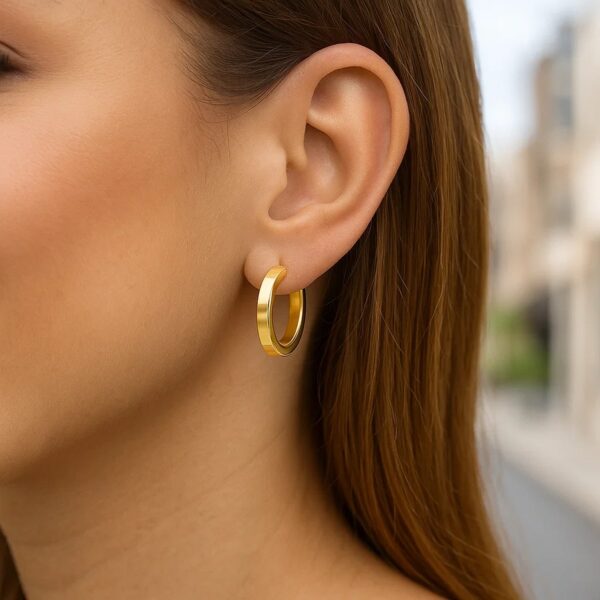 14K Yellow Gold Square Tube Hoop Earrings(3x20mm) - Image 2