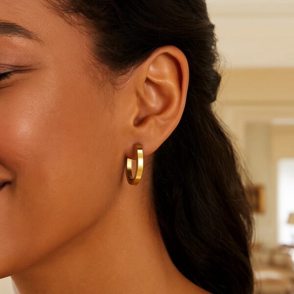 14K Yellow Gold Square Tube Hoop Earrings(3x20mm) - Image 3
