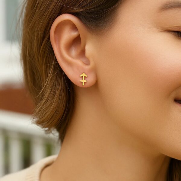 14k Yellow Gold Sagittarius Stud Earrings - Image 2