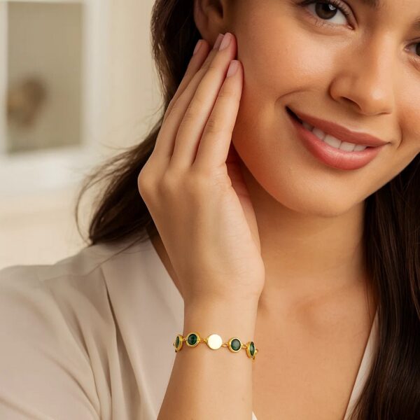 Malachite Gem Alternating Bracelet in 14K Yellow Gold (5.00 mm) - Image 3