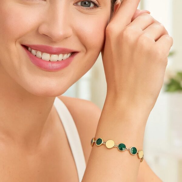 Malachite Gem Alternating Bracelet in 14K Yellow Gold (5.00 mm) - Image 4