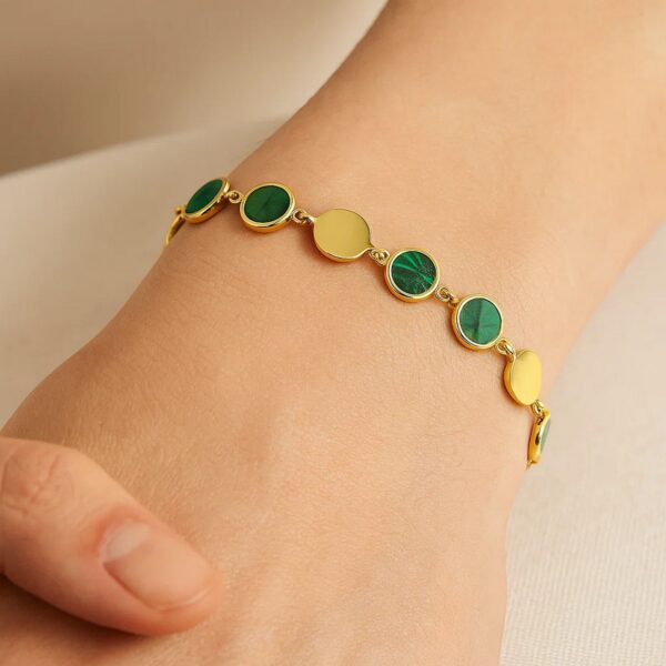 Malachite Gem Alternating Bracelet in 14K Yellow Gold (5.00 mm) - Image 5