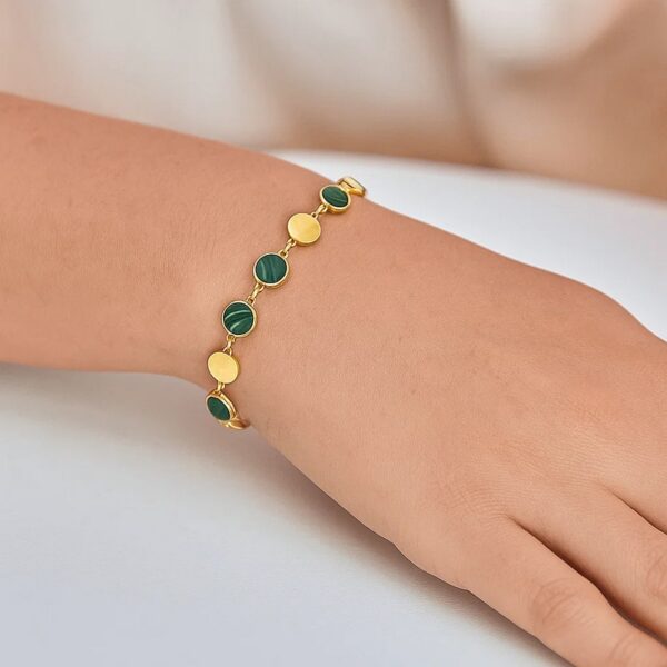 Malachite Gem Alternating Bracelet in 14K Yellow Gold (5.00 mm) - Image 6
