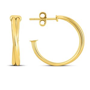 14k Yellow Gold Large Crossover Hoops