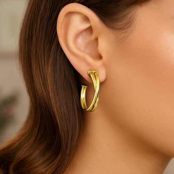 14k Yellow Gold Large Crossover Hoops - Image 3