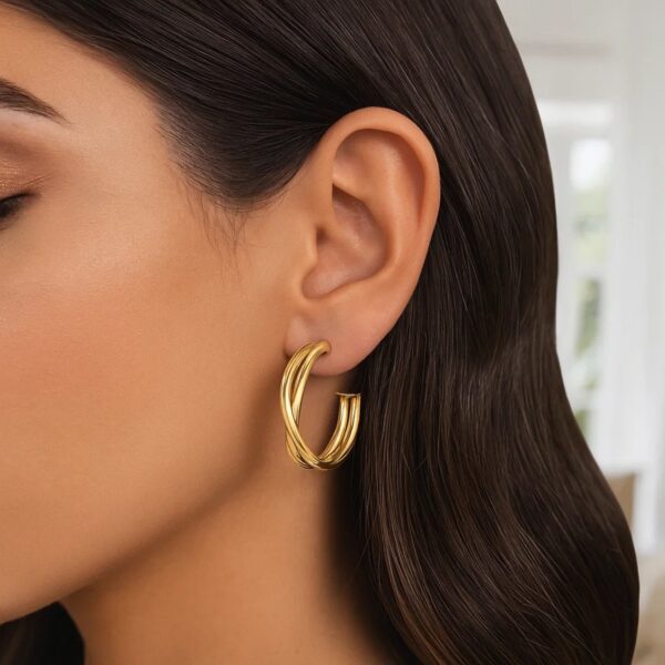 14k Yellow Gold Large Crossover Hoops - Image 4