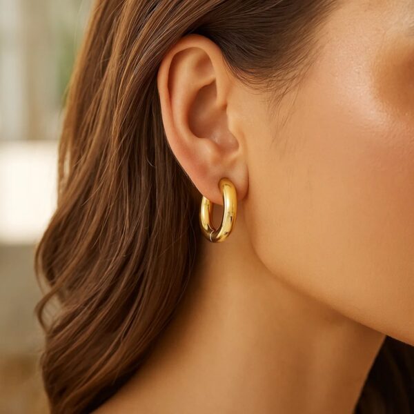 Medium Round Electroform Hoop Earrings in 14K Yellow Gold - Image 2
