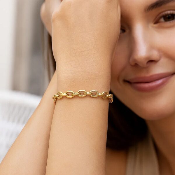 14K Yellow Gold Charm Lock Rolo Chain Bracelet (5.10 mm) - Image 2