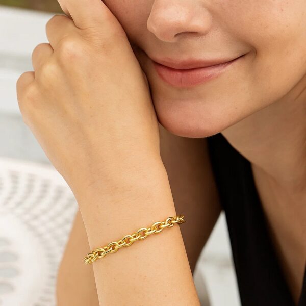 14K Yellow Gold Charm Lock Rolo Chain Bracelet (5.10 mm) - Image 3