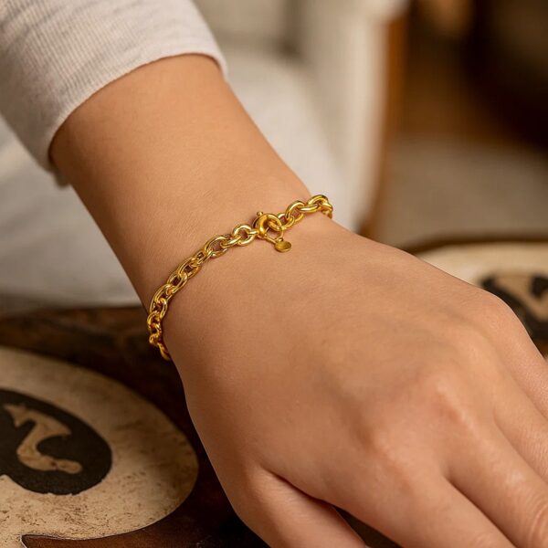 14K Yellow Gold Charm Lock Rolo Chain Bracelet (5.10 mm) - Image 4