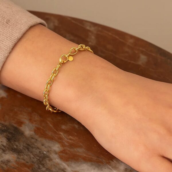 14K Yellow Gold Charm Lock Rolo Chain Bracelet (5.10 mm) - Image 5