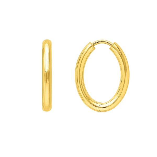 Endless Engraved Oval Hoop Earrings in 14K Yellow Gold - Image 2