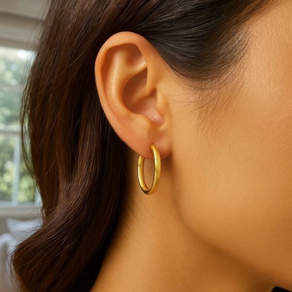 Endless Engraved Oval Hoop Earrings in 14K Yellow Gold - Image 3