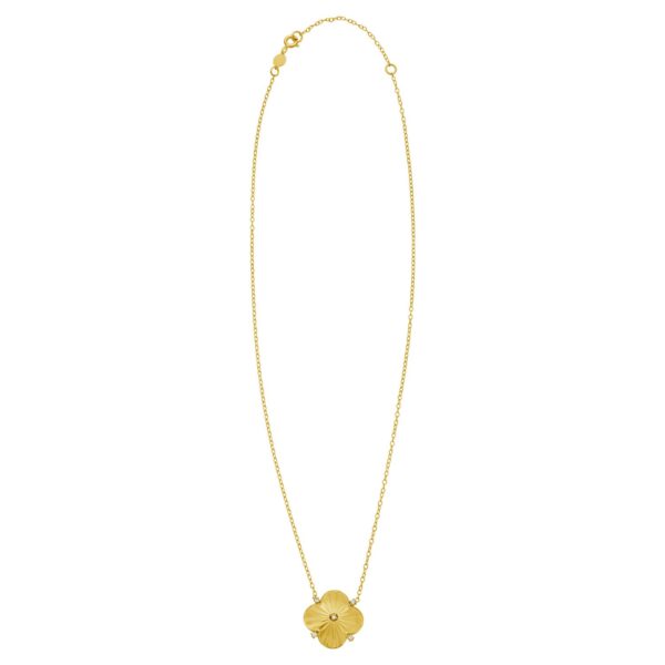 14K Yellow Gold Diamond Clover Pendant Necklace - Image 2