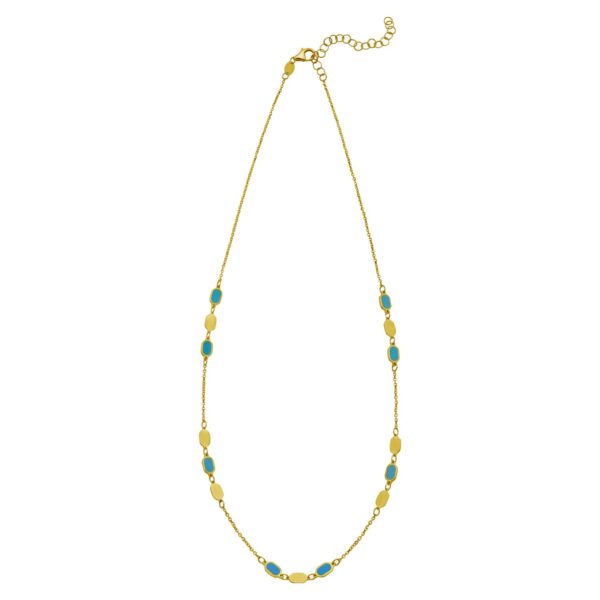 14K Yellow Gold Hexagon Turquoise Inlay Links Necklace - Image 2